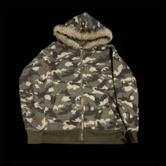 最安値　迷彩ジップパーカー　ファー付き　y2k archive