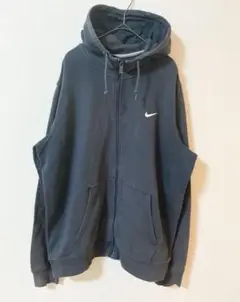 NIKE ナイキ ワンポイント刺繍フルジップパーカー ネイビー XL 古着