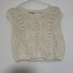 ZARA アイボリー ノースリーブ ニットベスト