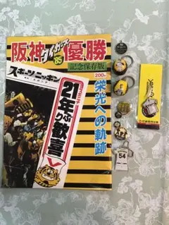 阪神タイガース　関連品　缶バッジ　優勝冊子　キーホルダーなど　計8点　[80]
