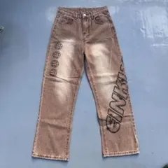 ブラウン デニム ワイドレッグパンツ