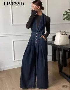 SHEIN Livesso スリーブレス デニムビブオーバーオール サロペット
