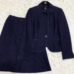 【極美品✨】23区 ツイード スーツ スカート セットアップ 紺 S〜M相当