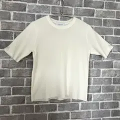 【ジョイントワークス】アイボリー 半袖ニット スリット入り袖 M
