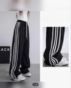 SHEIN ストライプハイウエストパンツブラック(119981494)