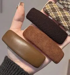 ヘアアクセサリー バレッタ ブラウン 韓国 ヘアピン レザー