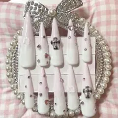 量産型 ネイルチップ 地雷系 平成女児 ロング ポイント 猫