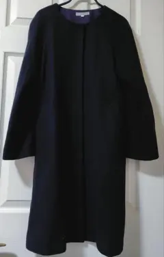NATURAL BEAUTY ダークネイビー ノーカラー コート 36サイズ