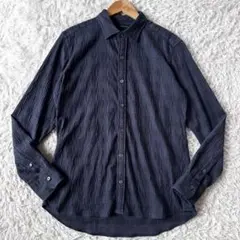 極美品　ジョセフ　オム　長袖　ニット　シャツ　ネイビー　50 XL シェルボタン