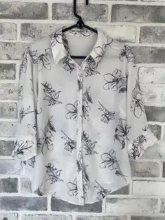 花柄 ホワイトシャツ Lサイズ 五分袖
