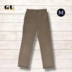 GU ジーユー リブ ストレート パンツ M ブラウン 美脚 脚長 ウエストゴム