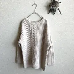 美品【アーバンリサーチ】（1）長袖 ニット ウール混 ケーブル編み アイボリー