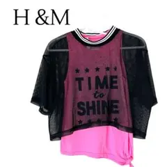 H&M キッズ　タンクトップ　メッシュ　140 150 黒　ピンク　ダンス　衣装