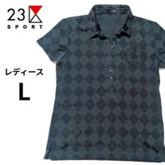 23区SPORT ゴルフウェア アーガイル柄 ポロシャツ 刺繍ロゴ L 美品