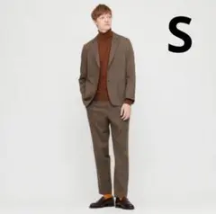 ✨美品✨ユニクロ　UNIQLO セットアップ　ジャケット×パンツ　千鳥　茶色　S