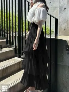 【GRL】 チュールプリーツスカート[pu29] ブラック