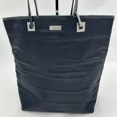 GUCCI グッチ ナイロン トートバッグロゴ　レザーブラック