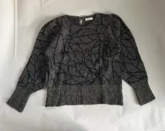 葉柄ニット長袖セーター グレー/ネイビー　古着　デザイン