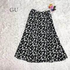 GU フレアスカート 花柄　Sサイズ ブラック系 裏地あり　オフィスカジュアル