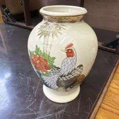 花瓶 陶磁器 鶏 牡丹 貫入 インテリア オブジェ