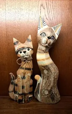猫の木彫り　作家　猫　彫刻　オブジェ　置物　アンティーク 猫の木彫り 作家 猫 彫刻 オブジェ 置物 アンティーク 猫の