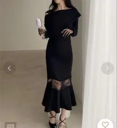 ROYAL PARTY レース切替ドレープドレス ブラック