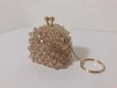 ビーズ　がま口　シャンパンベージュ　小物入れ　小銭入れ　キーホルダー　ピルケース