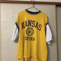 WEGO KANSASプリントリンガーTシャツ L イエロー ビッグシルエットのサムネイル