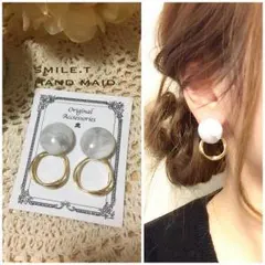 マーブルグレイカボション✖️メタルデザインチャーム ハンドメイド