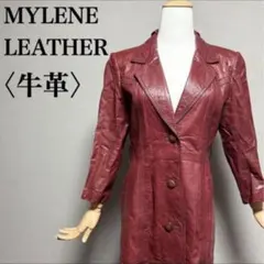 MYLENE LEATHER 本革ロングコート M-L ボルドー ヴィンテージ