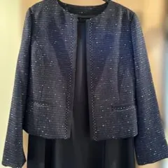 ネイビー ツイード ノーカラージャケット　ワンピース　3L