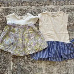 petit main 花柄ストライプワンピース 90cm