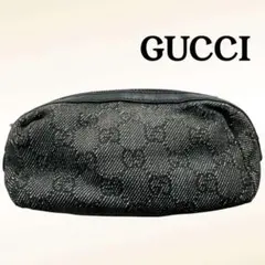 GUCCI グッチ GG柄 ポーチ ブラック系 キャンバス レザー スレあり