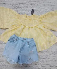 140㎝ ギンガムチェックオフショルダーシャツ