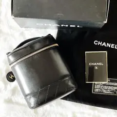 シャネル バニティ バッグ レザー ヴィンテージ CHANEL かばん 黒