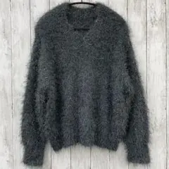 【 HEYUMM 】Ⅴネックラメフリンジセーター 2way チャコールグレーのサムネイル