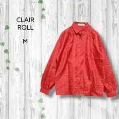 CLAIR ROLL　総柄ブラウス　シャツ　個性的　ビビッド　赤　パフスリーブ
