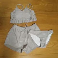 本日値下げ！今週中出品リブ編みフリル付セパレート水着 3点 ほぼ未使用 体型隠し