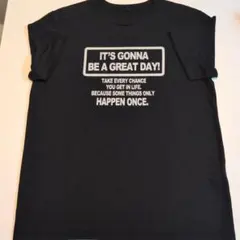 メッセージプリント クルーネック Tシャツ ブラック L