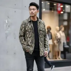 【SALE】H&M スネーク柄 長袖シャツ L 44 蛇柄