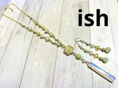 【A143】ishニュージェイド・ミルキークォーツネックレス＆ピアス