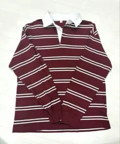 GU ラガーシャツ ボーダー ボルドー S