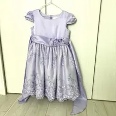 キッズドレス ラベンダー 花柄刺繍 スパンコールのサムネイル