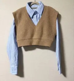 アレキサンダーワン　レイヤード シャツベージュニット　クロップドトップス XSのサムネイル