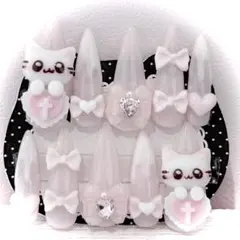 ネイルチップ 平成女児 量産型 ピンク ねこ サブカル ゴテゴテ 地雷系 着画有