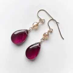 【天然石】（1023）ガーネットのピアス 14kgf