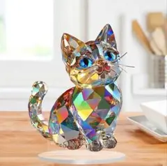 クリスタルプリントキャット　猫雑貨　スタンド型　サンキャッチャー　置物　キラキラ