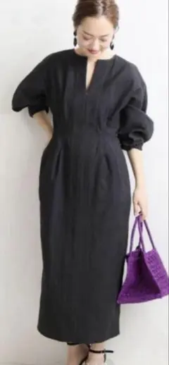 極美品 ヴェルメイユパーイエナ ウエストシェイプ パフスリーブ