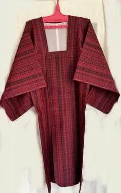 ☑️☆新品未使用【和装雨コート】道行コート　赤黒チェック柄 羽織　しつけ糸付き