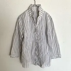 Ray BEAMS フリルストライプ七分袖シャツ M 薄手 春夏のサムネイル